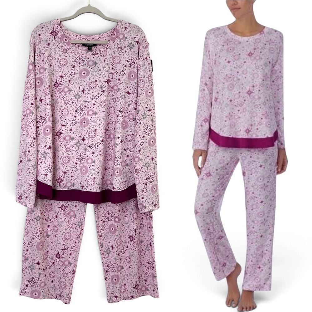 Ellen Tracy Women's 1X Pink Multicolor Long Sleeve Christmas Pajama Gift Set NWT